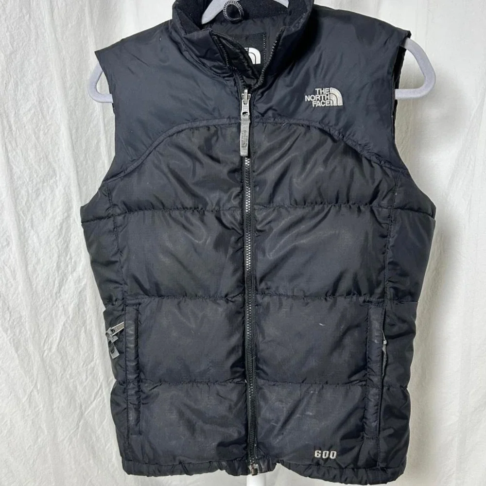 North Face Girls Sz‎ L Black Down Puffer Vest 600 Fill